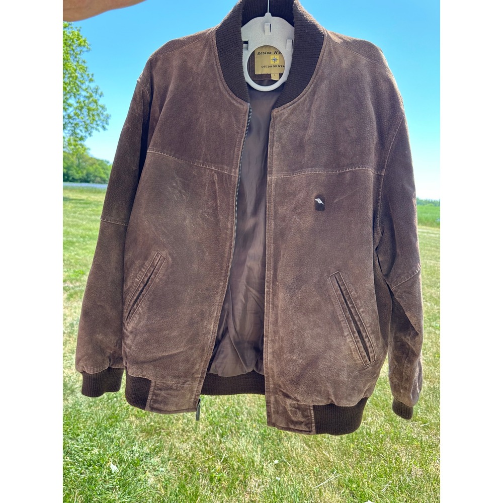 Boston‎ Harbor Outdoor Wear Men's Brown Suede Leather Bomber Jacket Size Large